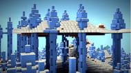 A snowy piece of land that has been impaled by ice spikes midair in Minecraft. (Image via Minecraft & Chill/YouTube)